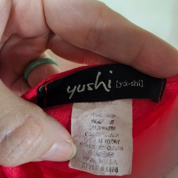 Yushi Poppy Red Swing Tunic Top OS Tie Sleeve Rayon Blend Lagenlook Scandi Boho - Picture 8 of 11